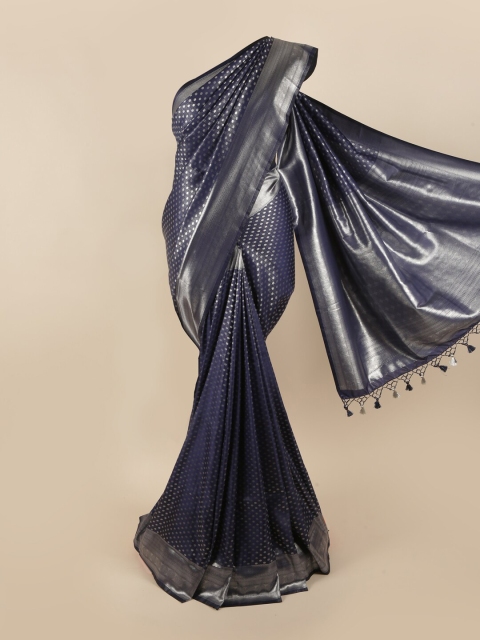 

Pothys Navy Blue & Silver-Toned Ethnic Motifs Pure Silk Banarasi Saree