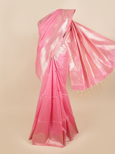 

Pothys Pink & Silver-Toned Woven Design Jute Silk Saree