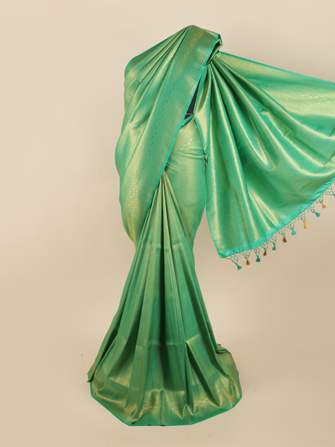

Pothys Green & Gold-Toned Woven Design Zari Pure Silk Banarasi Saree