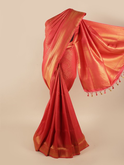 

Pothys Women Pink Pure Silk Banarasi Saree with Blouse