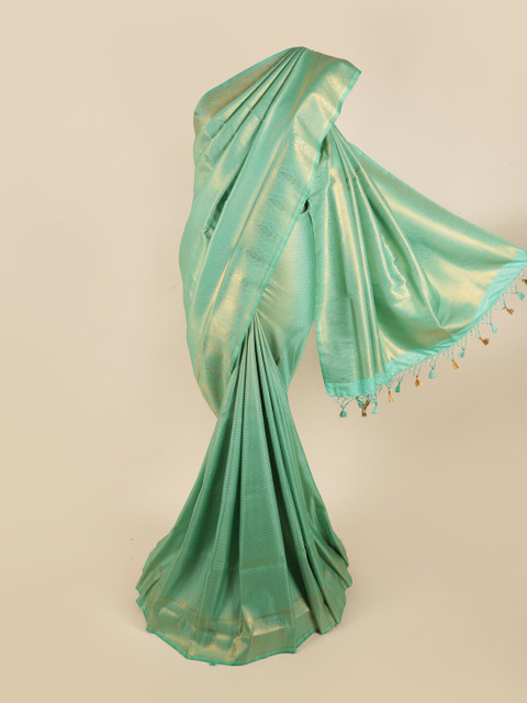 

Pothys Green & Gold-Toned Woven Design Pure Silk Banarasi Saree