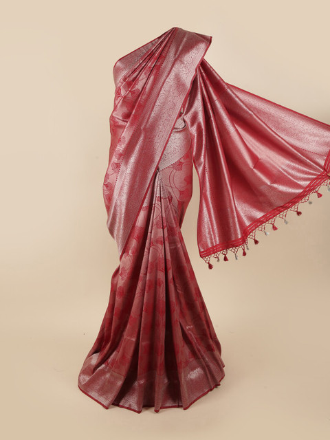 

Pothys Maroon & Silver-Toned Woven Design Zari Pure Silk Banarasi Saree