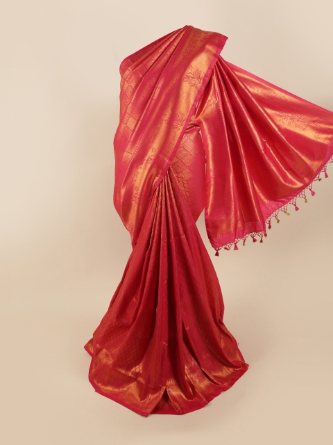 

Pothys Pink & Gold-Toned Floral Zari Pure Silk Banarasi Saree