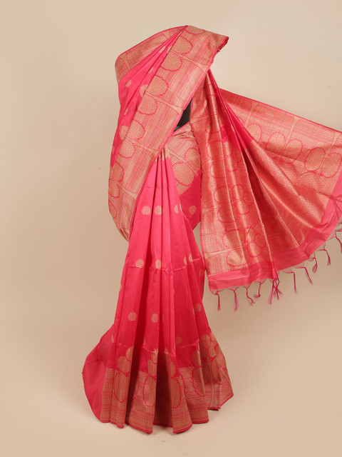 

Pothys Pink & Gold-Toned Woven Design Jute Silk Saree