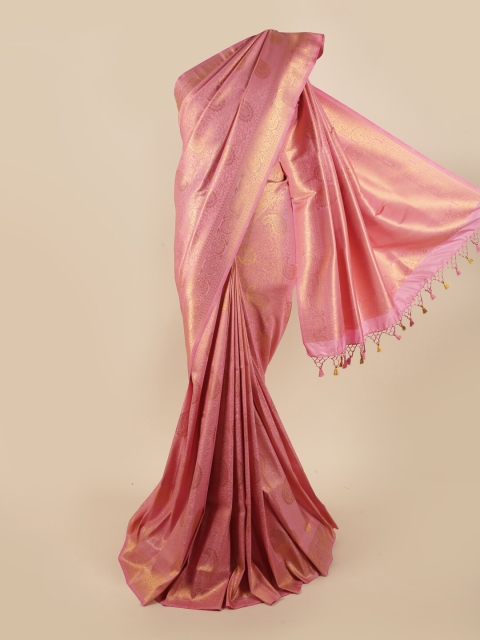 

Pothys Pink & Gold-Coloured Ethnic Motifs Zari Pure Silk Banarasi Saree