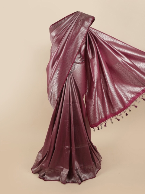 

Pothys Purple & Silver-Toned Ethnic Motifs Pure Silk Banarasi Saree