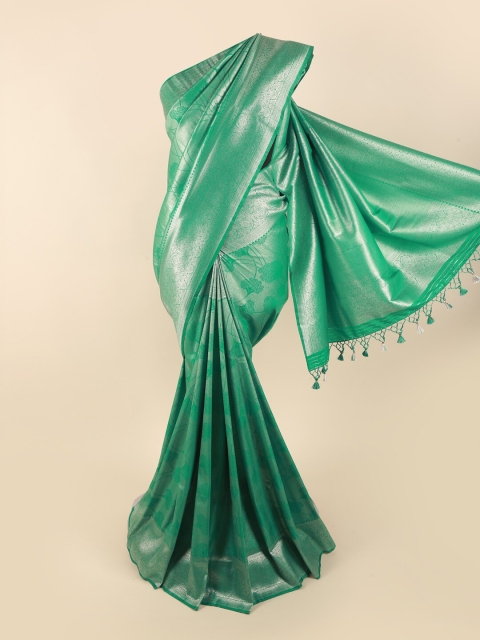 

Pothys Green & Silver-Toned Woven Design Zari Pure Silk Banarasi Saree
