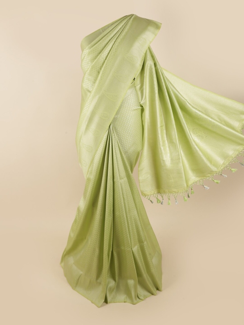 

Pothys Green & Gold-Toned Pure Silk Woven Designed Banarasi Saree