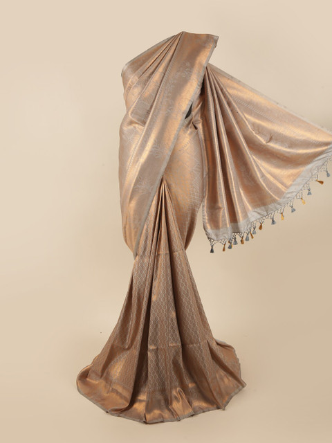

Pothys Taupe & Gold-Toned Woven Design Zari Pure Silk Banarasi Saree