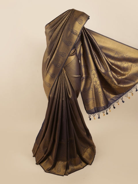

Pothys Navy Blue & Gold-Toned Woven Design Zari Pure Silk Banarasi Saree