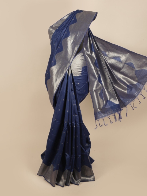 

Pothys Blue & Silver-Toned Woven Design Zari Jute Silk Saree