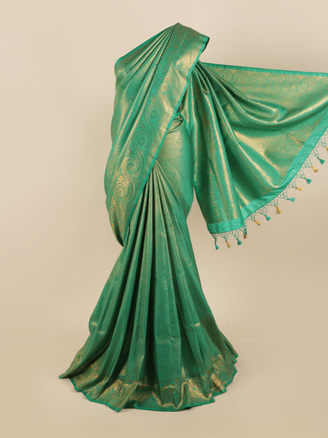 

Pothys Green & Gold-Toned Woven Design Zari Pure Silk Banarasi Saree