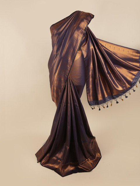 

Pothys Navy Blue & Gold-Toned Woven Design Zari Pure Silk Banarasi Saree