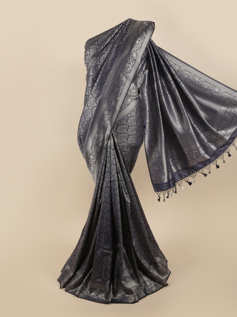 

Pothys Navy Blue & Silver-Toned Woven Design Pure Silk Banarasi Saree