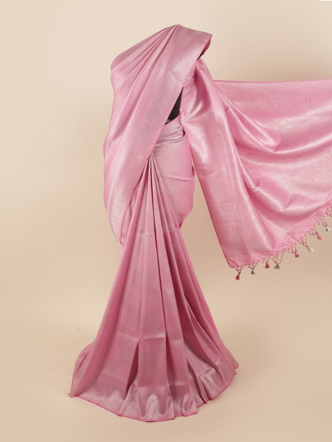 

Pothys Pink & Silver-Coloured Ethnic Motifs Zari Pure Silk Banarasi Saree