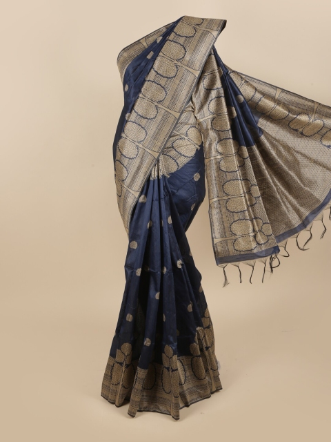 

Pothys Navy Blue & Gold-Toned Ethnic Motifs Jute Silk Saree