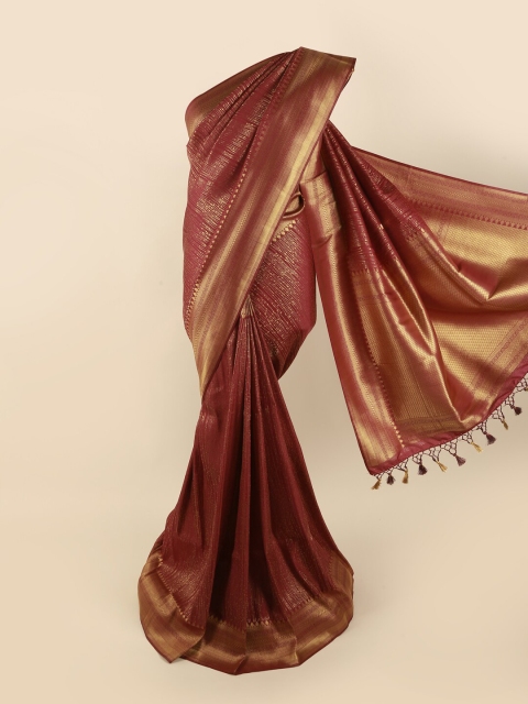 

Pothys Maroon & Gold-Toned Woven Design Zari Pure Silk Banarasi Saree
