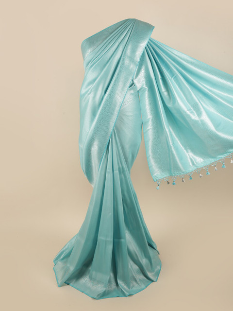 

Pothys Blue & Silver-Toned Pure Silk Woven Designed Banarasi Saree