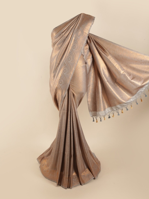 

Pothys Taupe & Gold-Toned Woven Design Pure Silk Banarasi Saree