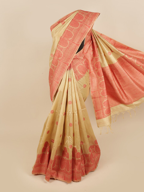 

Pothys Women Cream Jute Silk Saree with Blouse