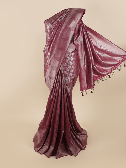 

Pothys Purple & Silver-Toned Woven Design Pure Silk Banarasi Saree