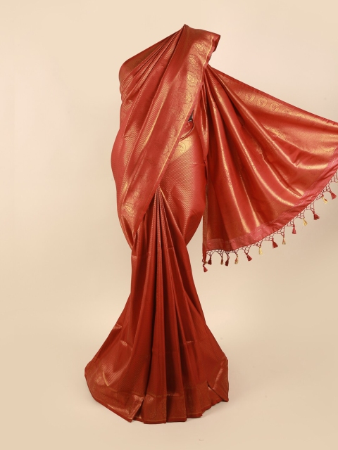 

Pothys Maroon & Gold-Toned Woven Design Zari Pure Silk Banarasi Saree