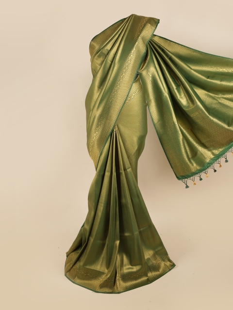 

Pothys Green & Gold-Toned Zari Pure Silk Banarasi Saree