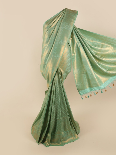 

Pothys Green & Gold-Toned Pure Silk Woven Designed Banarasi Saree