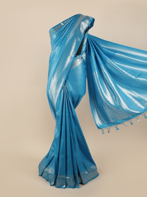 

Pothys Blue & Silver-Toned Woven Design Zari Pure Silk Banarasi Saree