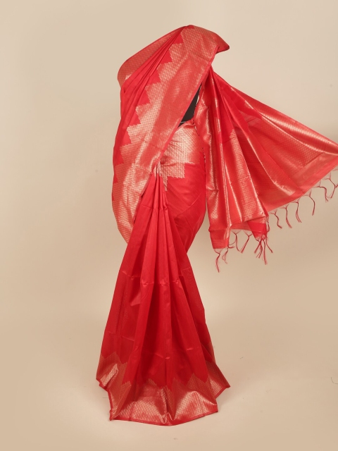 

Pothys Red & Gold-Toned Woven Design Zari Art Dupion Jute Silk Saree
