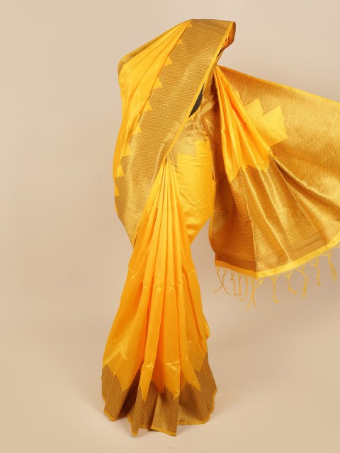 

Pothys Yellow & Gold-Toned Woven Design Jute Silk Saree