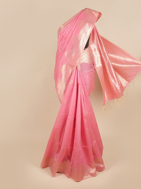 

Pothys Pink & Gold-Toned Woven Design Zari Jute Silk Saree
