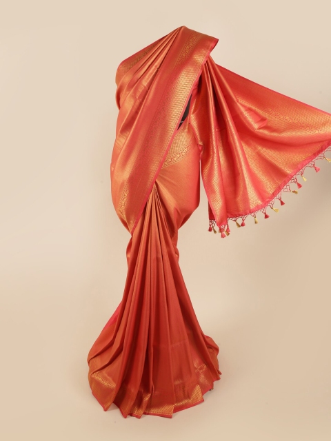 

Pothys Orange & Gold-Toned Ethnic Motifs Pure Silk Banarasi Saree