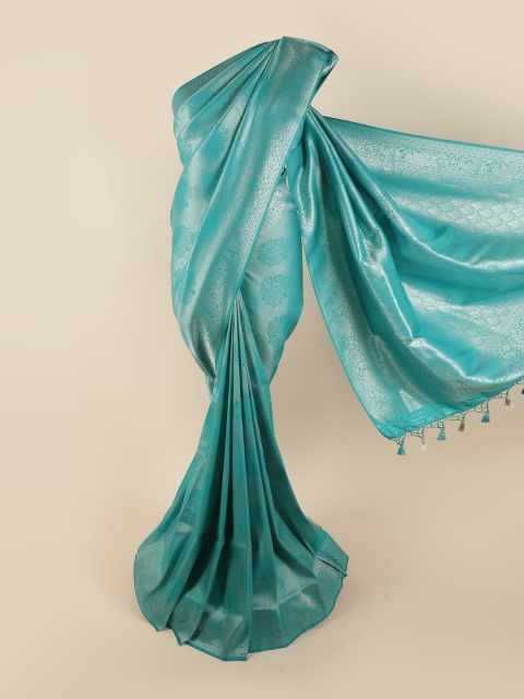 

Pothys Blue & Silver-Toned Woven Design Zari Pure Silk Banarasi Saree