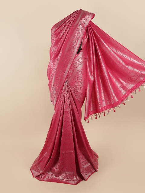 

Pothys Pink & Silver-Toned Ethnic Motifs Zari Pure Silk Banarasi Saree