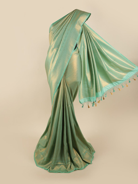 

Pothys Green & Gold-Toned Woven Design Zari Pure Silk Banarasi Saree