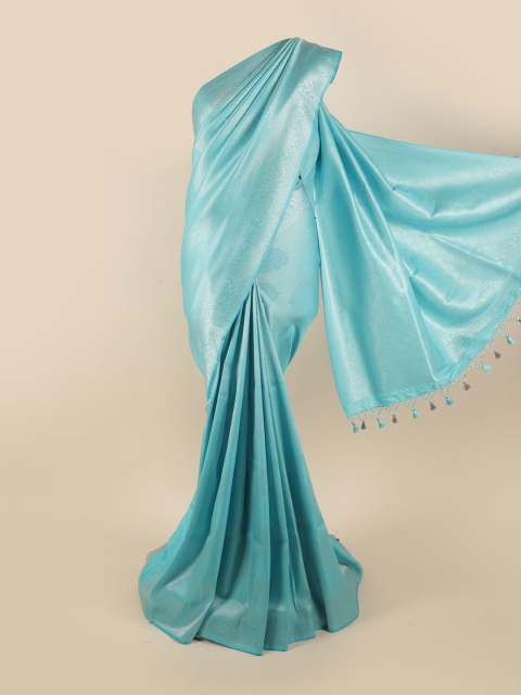 

Pothys Blue & Silver-Toned Woven Design Zari Pure Silk Banarasi Saree