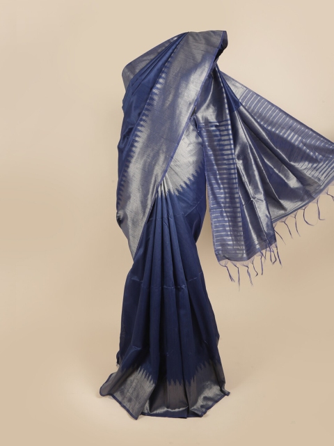 

Pothys Blue & Silver-Toned Woven Design Zari Jute Silk Saree