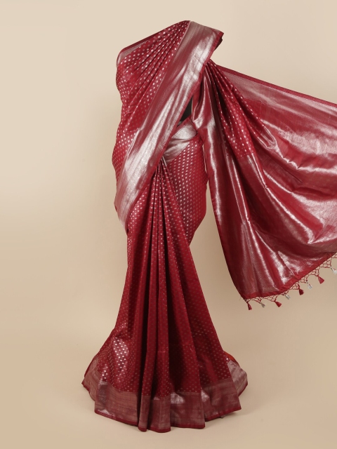 

Pothys Maroon & Silver-Toned Woven Design Zari Pure Silk Banarasi Saree