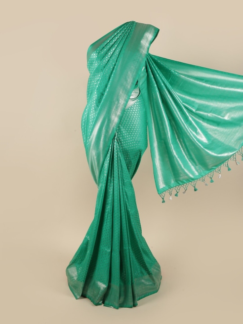 

Pothys Green & Silver-Toned Pure Silk Woven Designed Banarasi Saree, Sea green