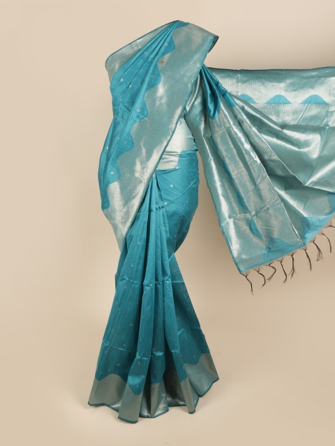 

Pothys Blue & Silver-Toned Woven Design Zari Jute Silk Saree