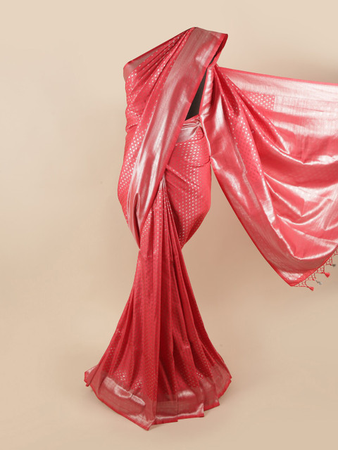 

Pothys Peach-Coloured & Silver-Toned Woven Design Pure Silk Banarasi Saree