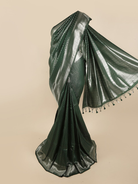 

Pothys Green & Silver-Toned Woven Design Zari Pure Silk Banarasi Saree