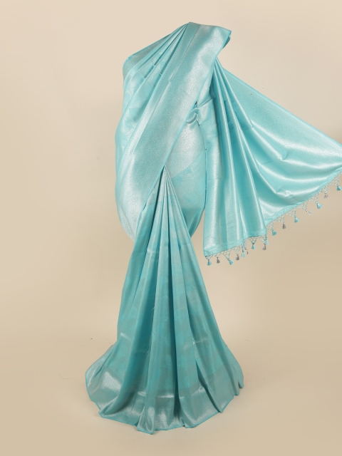 

Pothys Blue & Silver-Toned Paisley Zari Pure Silk Banarasi Saree