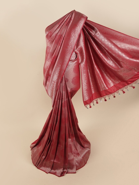 

Pothys Maroon & Silver-Coloured Ethnic Motifs Zari Pure Silk Banarasi Saree