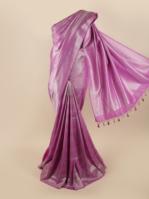 

Pothys Lavender & Silver-Toned Ethnic Motifs Zari Pure Silk Banarasi Saree