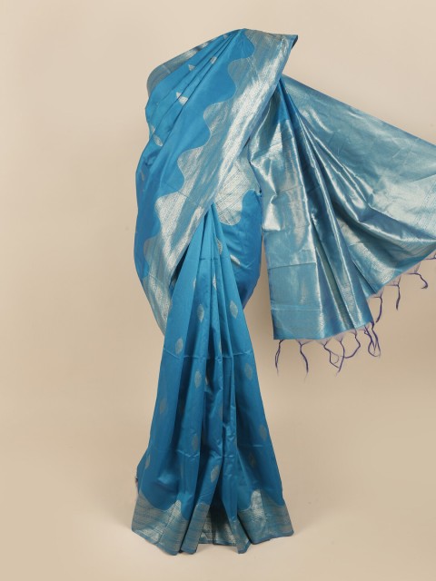 

Pothys Blue & Silver-Toned Woven Design Zari Jute Silk Saree