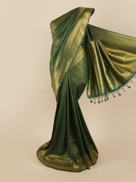 

Pothys Green & Gold-Toned Woven Design Pure Silk Banarasi Saree