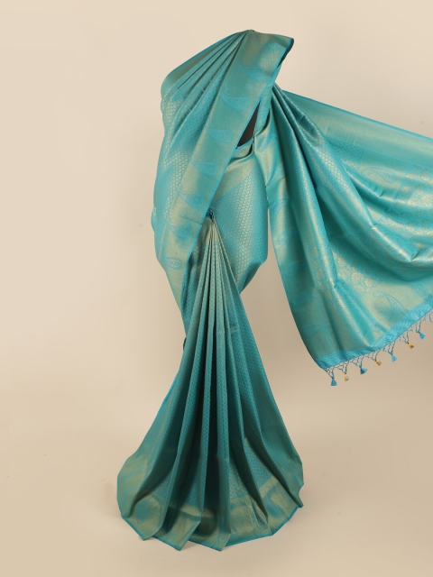 

Pothys Turquoise Blue & Gold-Toned Woven Design Zari Pure Silk Banarasi Saree