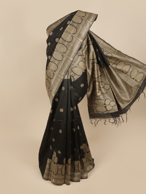 

Pothys Black & Gold-Toned Floral Zari Jute Silk Saree